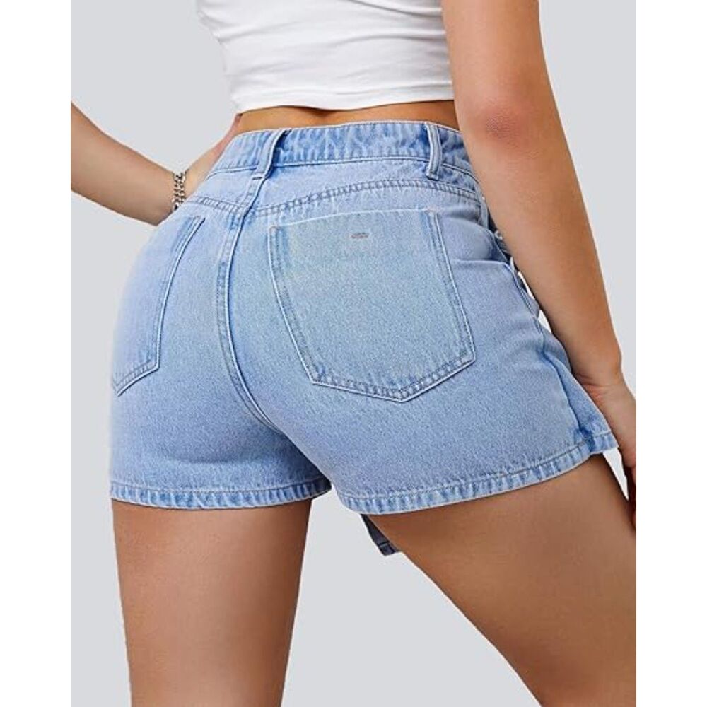 High Waisted Solid Button Up Asymmetrical Denim S… - image 2